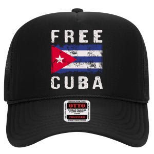 Free Cuba Distressed Flag High Crown Mesh Back Trucker Hat