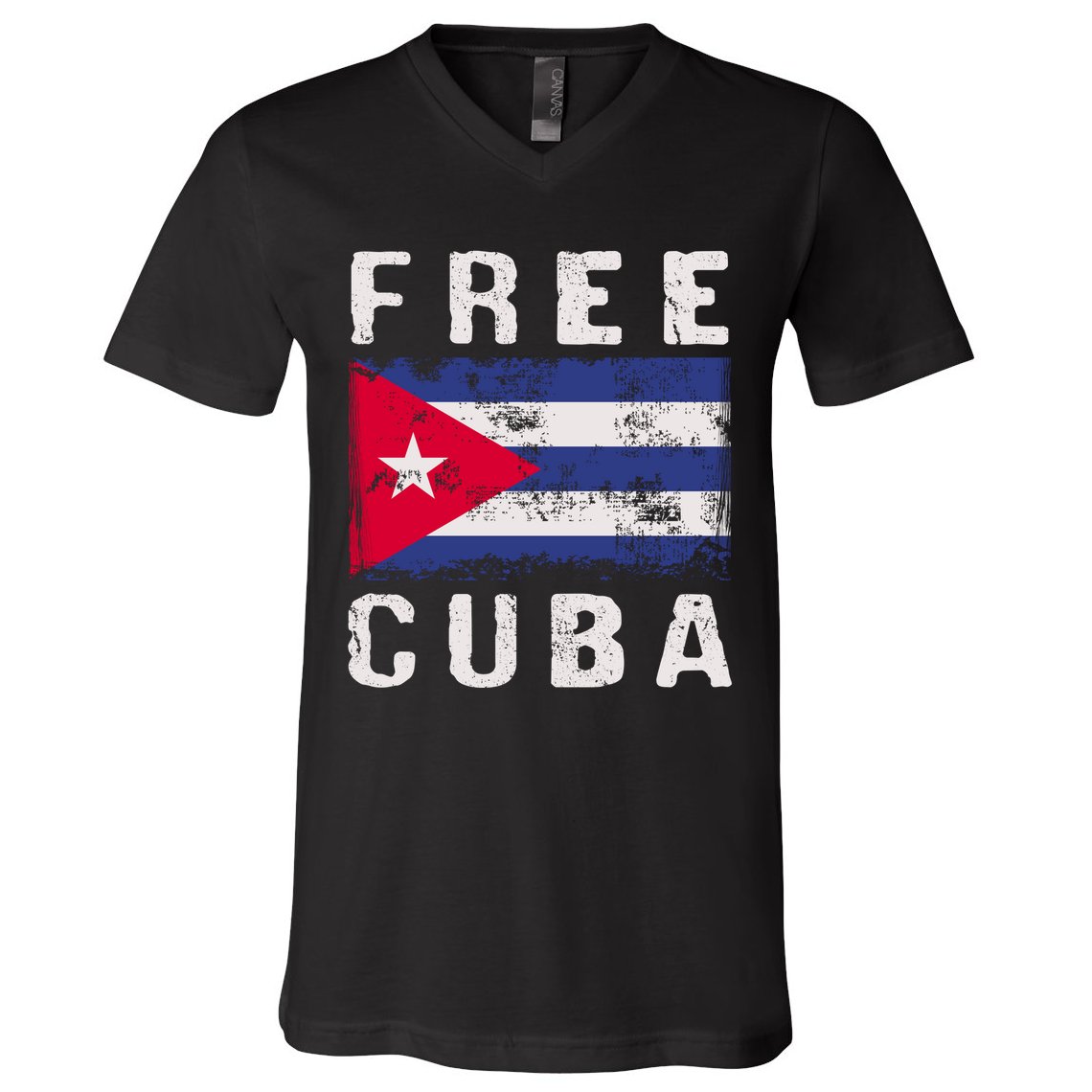 Free Cuba Distressed Flag V-Neck T-Shirt