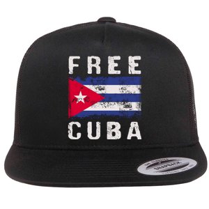 Free Cuba Distressed Flag Flat Bill Trucker Hat