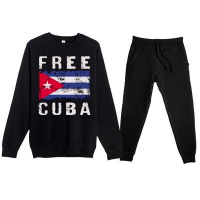 Free Cuba Distressed Flag Premium Crewneck Sweatsuit Set