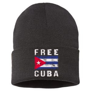 Free Cuba Distressed Flag Sustainable Knit Beanie