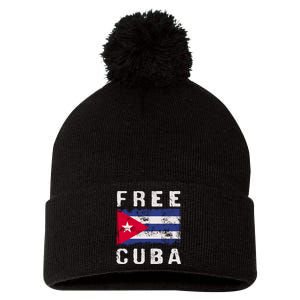 Free Cuba Distressed Flag Pom Pom 12in Knit Beanie