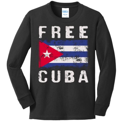 Free Cuba Distressed Flag Kids Long Sleeve Shirt