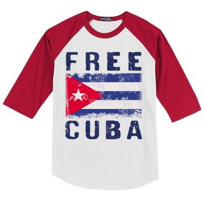 Free Cuba Distressed Flag Kids Colorblock Raglan Jersey