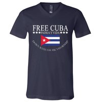 Free Cuba Down With The Dictatorship V-Neck T-Shirt