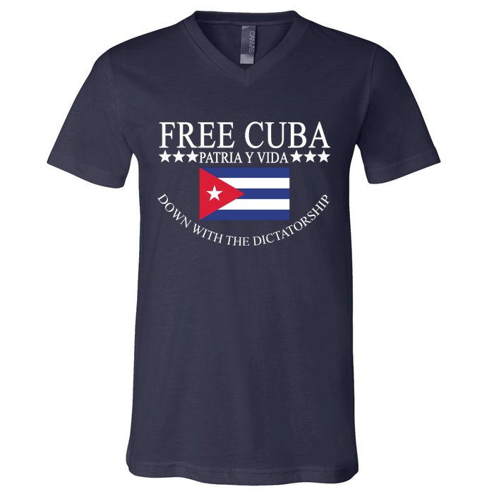 Free Cuba Down With The Dictatorship V-Neck T-Shirt