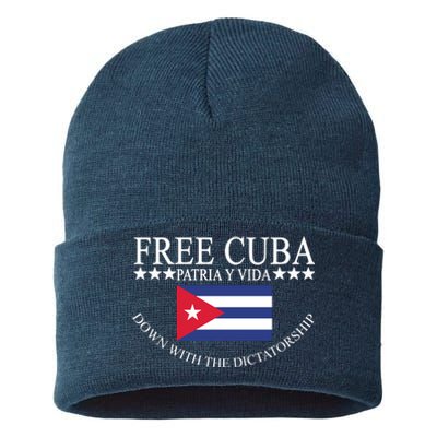 Free Cuba Down With The Dictatorship Sustainable Knit Beanie