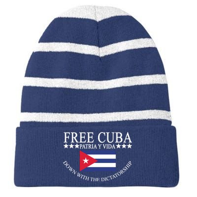 Free Cuba Down With The Dictatorship Striped Beanie with Solid Band