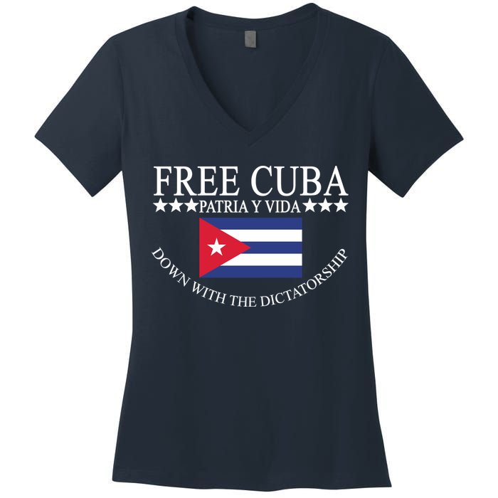 Free Cuba Down With The Dictatorship Women's V-Neck T-Shirt