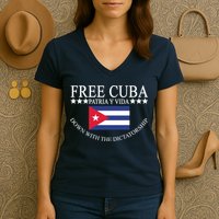 Free Cuba Down With The Dictatorship Women's V-Neck T-Shirt