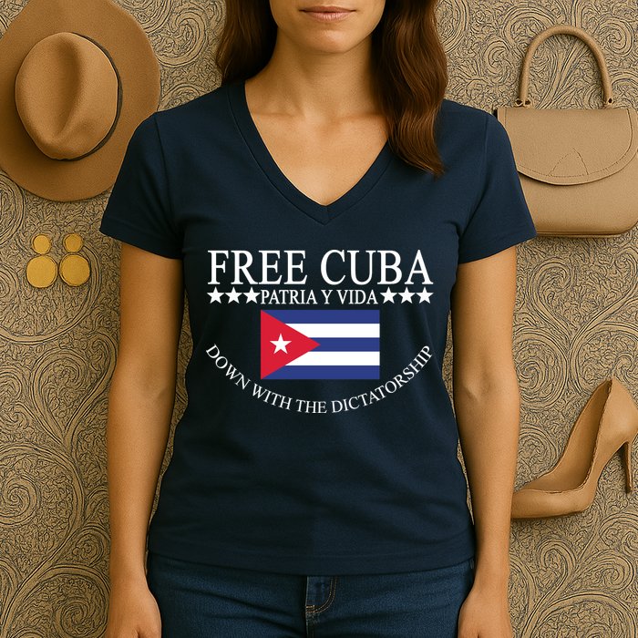 Free Cuba Down With The Dictatorship Women's V-Neck T-Shirt