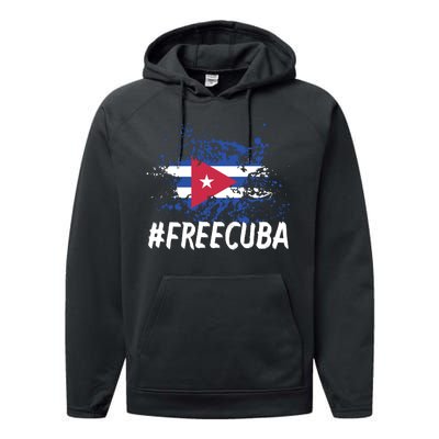 Free Cuba Flag Performance Fleece Hoodie