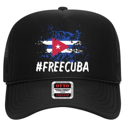 Free Cuba Flag High Crown Mesh Back Trucker Hat