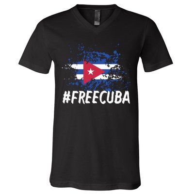 Free Cuba Flag V-Neck T-Shirt