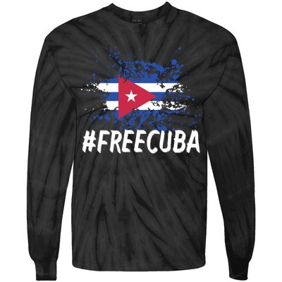 Free Cuba Flag Tie-Dye Long Sleeve Shirt