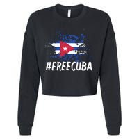 Free Cuba Flag Cropped Pullover Crew