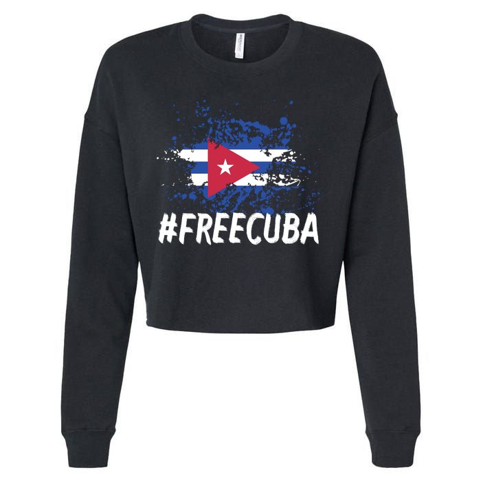 Free Cuba Flag Cropped Pullover Crew