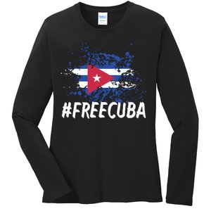 Free Cuba Flag Ladies Long Sleeve Shirt