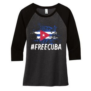 Free Cuba Flag Women's Tri-Blend 3/4-Sleeve Raglan Shirt