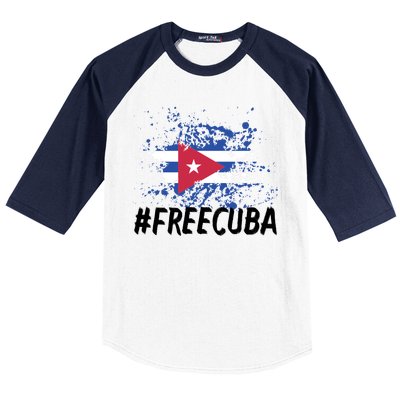 Free Cuba Flag Baseball Sleeve Shirt