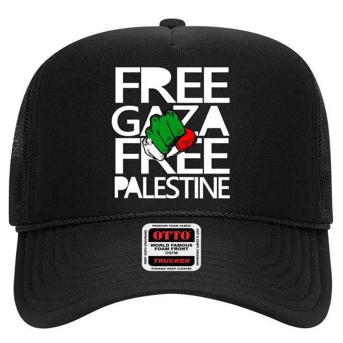 Free Gaza And Palestine Fist High Crown Mesh Back Trucker Hat