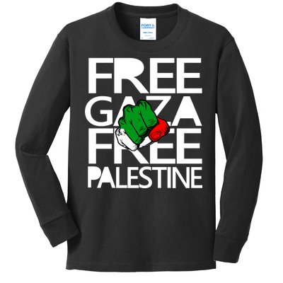 Free Gaza And Palestine Fist Kids Long Sleeve Shirt