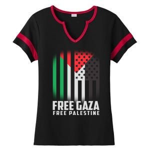 Free Gaza Free Palestine US Palestine Flag colors Ladies Halftime Notch Neck Tee