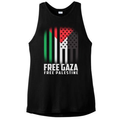 Free Gaza Free Palestine US Palestine Flag colors Ladies PosiCharge Tri-Blend Wicking Tank