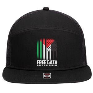 Free Gaza Free Palestine US Palestine Flag colors 7 Panel Mesh Trucker Snapback Hat