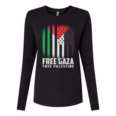 Free Gaza Free Palestine US Palestine Flag colors Womens Cotton Relaxed Long Sleeve T-Shirt