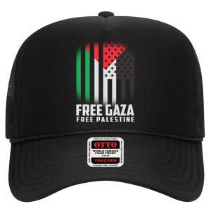 Free Gaza Free Palestine US Palestine Flag colors High Crown Mesh Back Trucker Hat