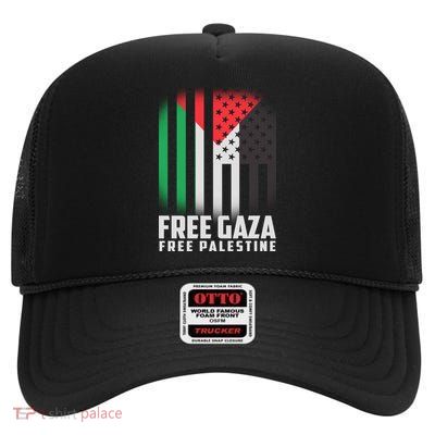 Free Gaza Free Palestine US Palestine Flag colors High Crown Mesh Back Trucker Hat