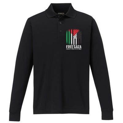 Free Gaza Free Palestine US Palestine Flag colors Performance Long Sleeve Polo