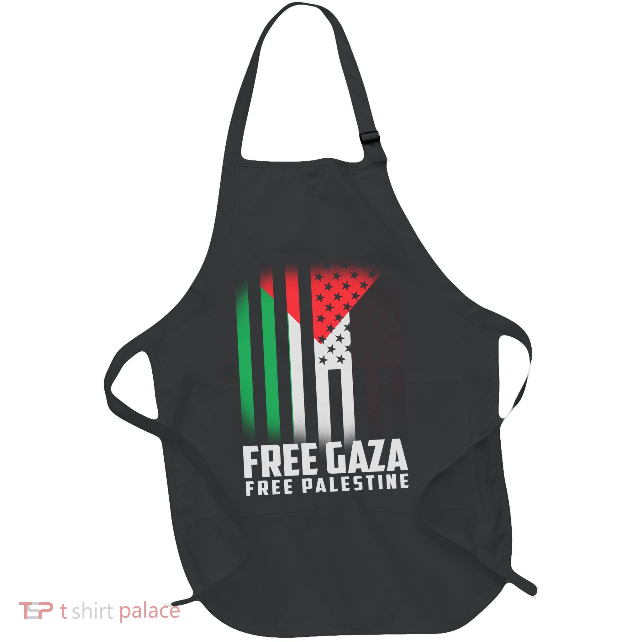 Free Gaza Free Palestine US Palestine Flag colors Full-Length Apron With Pockets