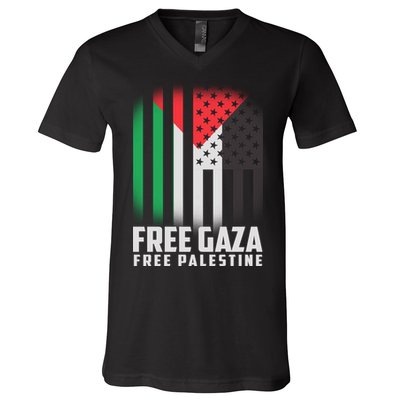 Free Gaza Free Palestine US Palestine Flag colors V-Neck T-Shirt