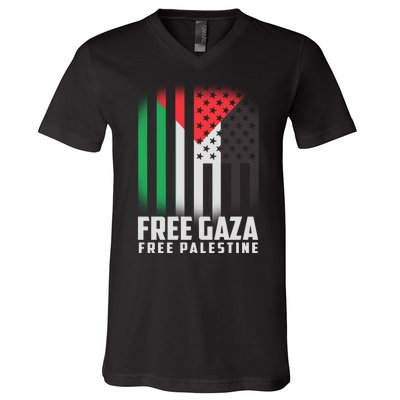 Free Gaza Free Palestine US Palestine Flag colors V-Neck T-Shirt