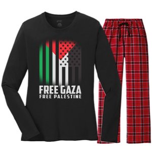 Free Gaza Free Palestine US Palestine Flag colors Women's Long Sleeve Flannel Pajama Set 