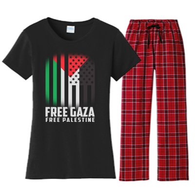 Free Gaza Free Palestine US Palestine Flag colors Women's Flannel Pajama Set