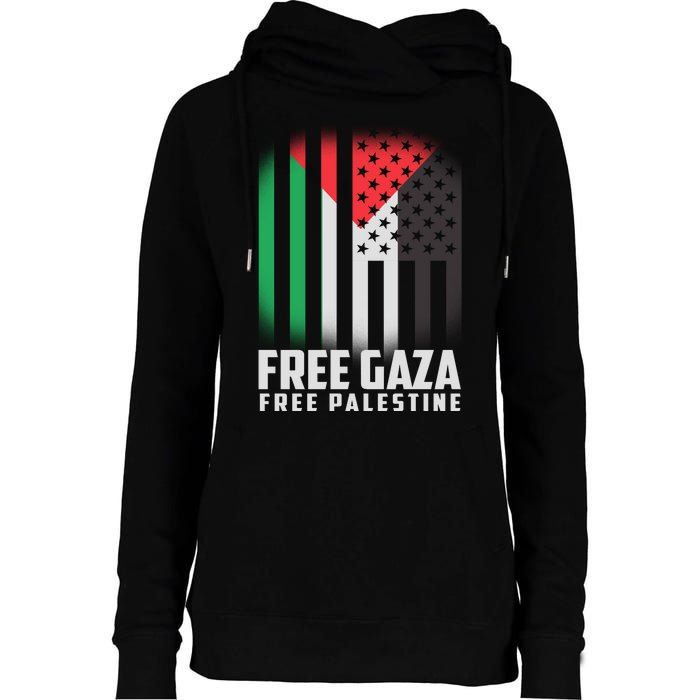 Free Gaza Free Palestine US Palestine Flag colors Womens Funnel Neck Pullover Hood