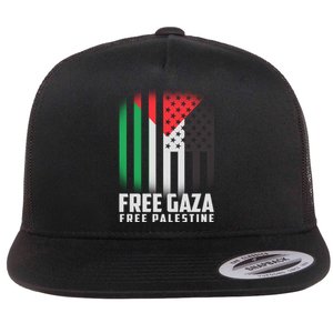 Free Gaza Free Palestine US Palestine Flag colors Flat Bill Trucker Hat