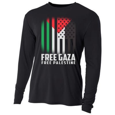 Free Gaza Free Palestine US Palestine Flag colors Cooling Performance Long Sleeve Crew