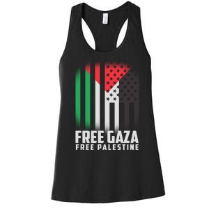 Free Gaza Free Palestine US Palestine Flag colors Women's Racerback Tank