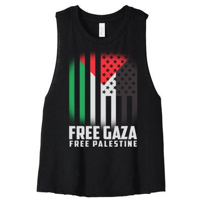 Free Gaza Free Palestine US Palestine Flag colors Women's Racerback Cropped Tank