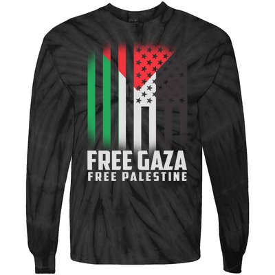 Free Gaza Free Palestine US Palestine Flag colors Tie-Dye Long Sleeve Shirt