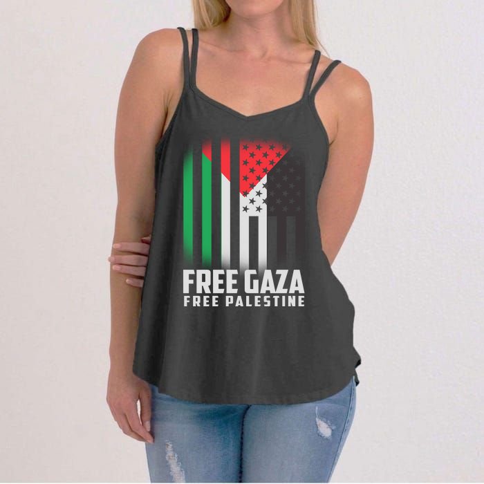 Free Gaza Free Palestine US Palestine Flag colors Women's Strappy Tank