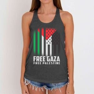 Free Gaza Free Palestine US Palestine Flag colors Women's Knotted Racerback Tank