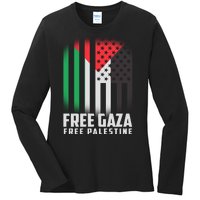 Free Gaza Free Palestine US Palestine Flag colors Ladies Long Sleeve Shirt