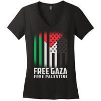 Free Gaza Free Palestine US Palestine Flag colors Women's V-Neck T-Shirt