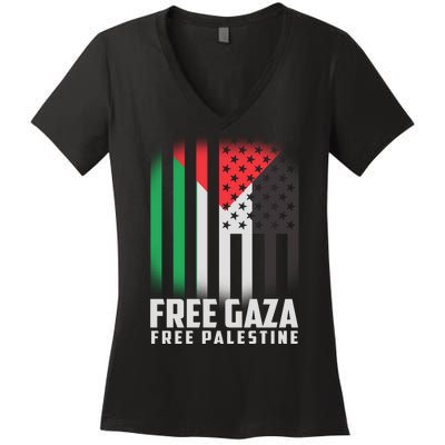 Free Gaza Free Palestine US Palestine Flag colors Women's V-Neck T-Shirt