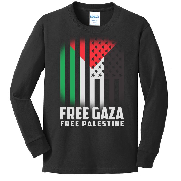 Free Gaza Free Palestine US Palestine Flag colors Kids Long Sleeve Shirt